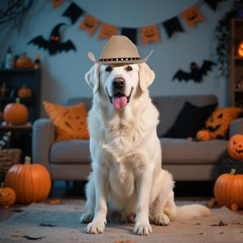 choyaxo Pet Cowboy Costume Cosplay Cap Halloween Costumes for Dogs Cat Pet Party Decoration Mini Cowboy Hat (Khaki, Large) - Image 6