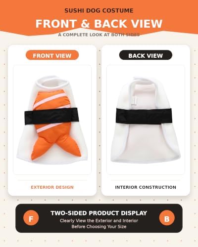 Dog Sushi Costume for Small Medium Dogs and Cats, Funny Salmon Sashimi Dog Food Costume, Adjustable Pet Outfit for Halloween Party, Dog Halloween Costumes for Puppies, Large - Image 3