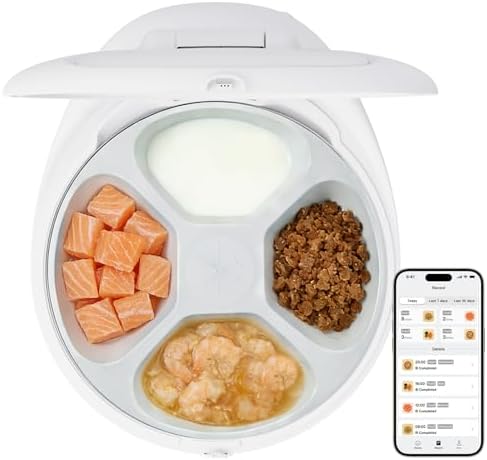 UBPET Smart Automatic Cat Feeder with Cooling & Heating, APP Control Dual-Temp Feeder for Wet/Dry/Raw Food, 24H Freshness, 4-Grid Tray, Anti-Pinch for Cats & Small Dogs (2-10kg)