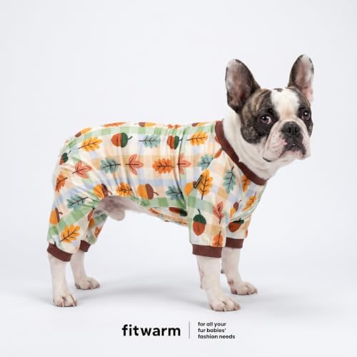 Fitwarm Acorn & Leaves Plaid Fleece Dog Pajamas, Thanksgiving Outfit for Small Dogs Boy Girl, Festive Pet Clothes, Funny Doggy Onesie, Brown, Orange, Green, XS - Image 3