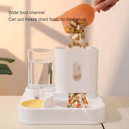 Automatic Cat Feeder and Water Dispenser Set, Pet Food Water Dispenser, Automatic Dog Feeder and Dog Water Dispenser, 2 in 1 Large Capacity Detachable Automatic Cat Waterer Feeder for Dog(Yellow)