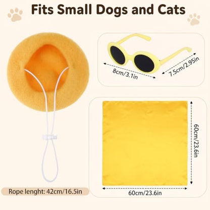 Dog Beret Scarf Glasses Pet French Beanie for Small Dogs(Yellow, Small) - Image 2