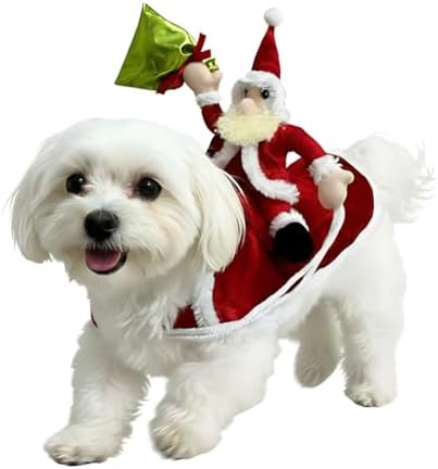 Santa Rider Pet Halloween Costume with Plush Santa Doll- Small to Medium-Large Breed Funny Clothes Outfit Apparel (Small) by POPERIE