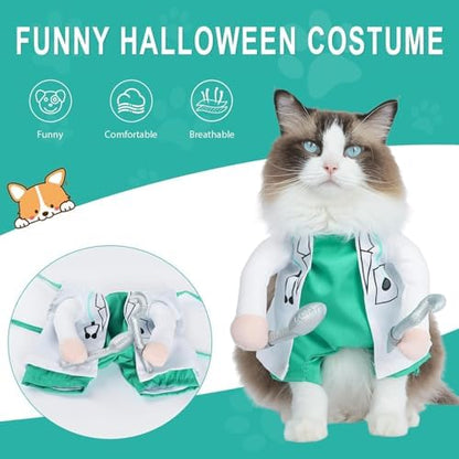 DELIFUR Dog Halloween Dentist Costume - Pet Doctor Dress Up Costume Funny Apparel Uniform Adjustable Doctor Cosplay Outfit for Cat and Small Dog (X-Small) - Image 2