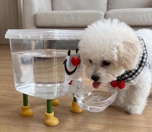 Dog and Cat Water Feeder Pumpless PP Plastic Drink Bowl Dust Cover Feeder Clear Tank Automatic Refill Convenient Novelty Style Indoor，Yellow + Red