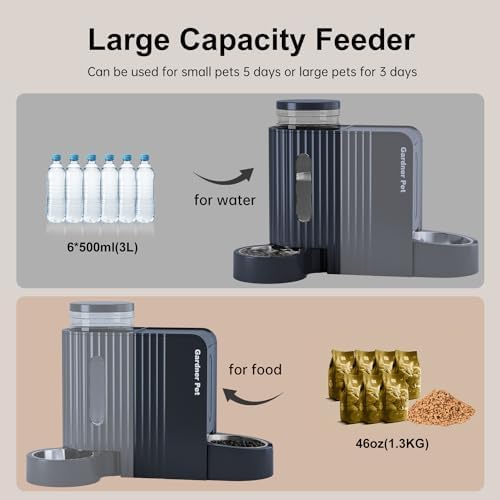 Gravity Automatic Cat Feeder, Water & Food Dispenser Set, Stainless Bowls