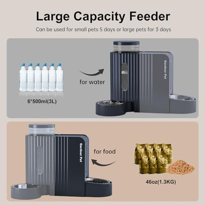 Gravity Automatic Cat Feeder, Water & Food Dispenser Set, Stainless Bowls