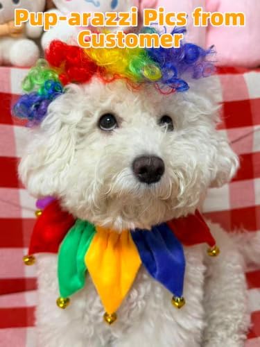 KOOLTAIL Dog Wig Costume, Funny Pet Wig Clown Decorations Outfit with Bandana Bells for Small Medium Large Dogs Cats Unique Chirstmas Gift, Adjustable Fits Cosplay Dress up for Holiday Party Festival - Image 2