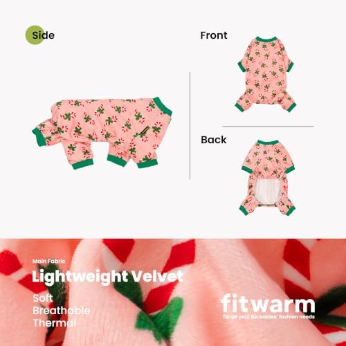 Fitwarm Candy Cane Dog Pajamas, Cozy Christmas Clothes for Small Dogs Girl, Holiday Pet Outfit, Pink, Green, Red, Large - Image 4