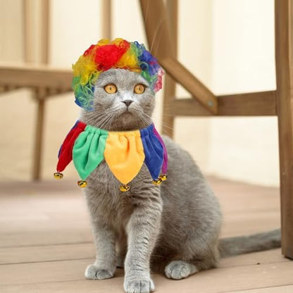 EXPAWLORER Dog Halloween Costume, 2 Pack Funny Doggie Cosplay Rainbow Jester Clown Wig with Collar, Adjustable Headwear Dress Up Holiday Apparel for Party for Small Medium Large Dogs Puppies Cats - Image 7
