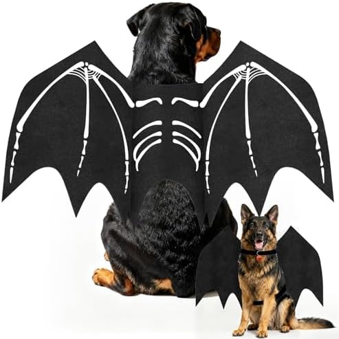 Olanrun Large Dog Halloween Costumes, Adjustable Dog Bat Wings Costumes for Large Dogs with Pumpkin Bell Skeleton Print On The Back, Pet Costume Halloween Cosplay Party Dress Up, XL Black by OLANRUN