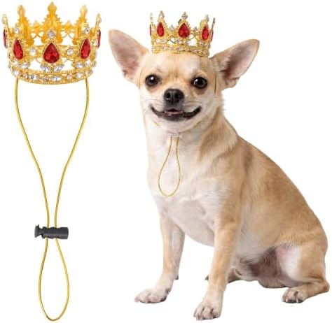Dog Rhinestone King Crown Pet Queen Crown for Birthday Halloween Costumes (Red, Gold, Small) by Yymobt