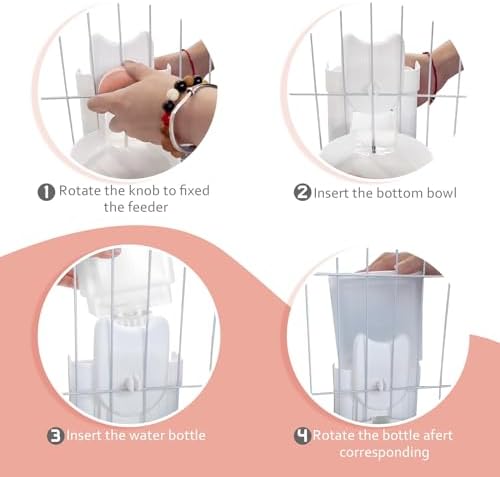 Hanging Cage Auto Pet Food Bowl Water Bottle Dispenser, 1L, Pink