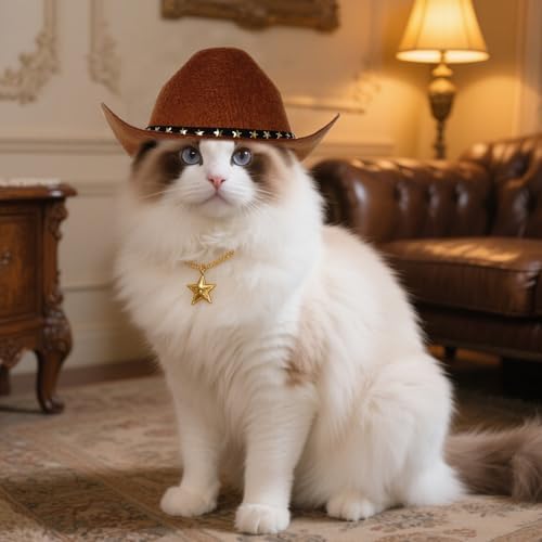 choyaxo Pet Cowboy Costume Cosplay Cap Halloween Costumes for Dogs Cat Pet Party Decoration Mini Cowboy Hat (Brown, Large) - Image 5