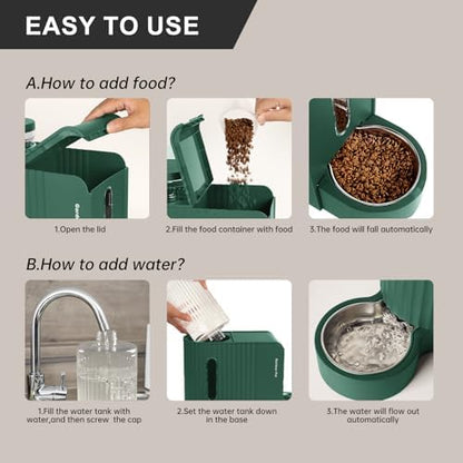 Gravity Automatic Cat Feeder, Water & Food Dispenser Set, Stainless Bowls