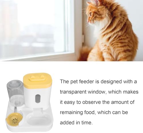 Automatic Cat Feeder and Water Dispenser Set, Pet Food Water Dispenser, Automatic Dog Feeder and Dog Water Dispenser, 2 in 1 Large Capacity Detachable Automatic Cat Waterer Feeder for Dog(Yellow)