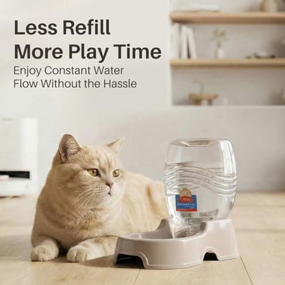 Flexzion Gravity Pet Water Dispenser for Cats & Small Dogs, 3/8 Gal, Beige