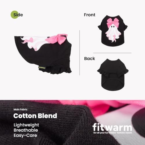 Fitwarm Bow Ghost Halloween Dog Shirt, Spooky Costumes for Small Dogs Girl, Sweet Pet Outfit, Black, Pink, Medium - Image 6