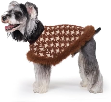 Dog Sweater Cloak, Pearl Cotton Bouclé Yarn Puppy Sweater, Cold Weather Coat Knitwear for Small Dogs, Classic Turtleneck Thick Dog Clothes with Thick Fluff DS-DP02L by UNIPUP