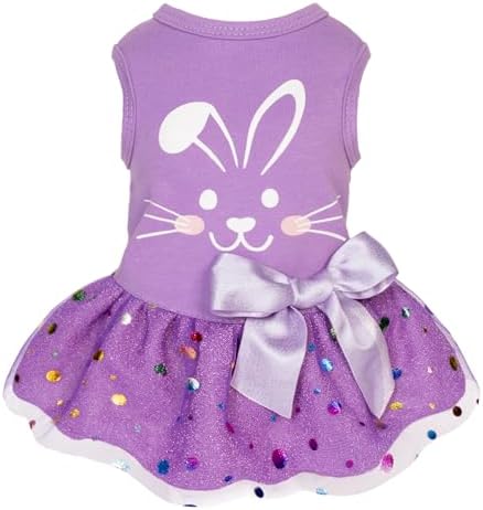 Fitwarm Easter Bunny Dog Dress, Holiday Dog Clothes for Small Dogs Girl, Pet Easter Outfit, Purple, White, Medium by Fitwarm