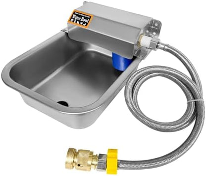 Automatic Water Dispenser for Dogs 1 Gallon/3.8L Stainless Steel Water Bowl Outdoor Dog Drinking Waterer Feeder Auto Fill Pet and Livestock Waterer Feeder Fits GHT 3/4" Faucet Wide Mouth