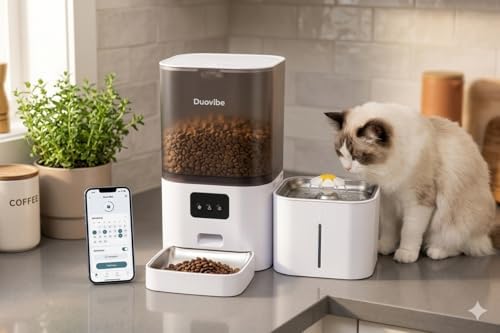 Smart Pet 2 in 1 Feeder and Fountain Water, WiFi App Control Automatic (White)