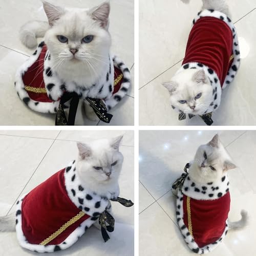 Pet ​King Cloak Christmas Dog Costumes Lux Fur Red Royal Cape Cat Robe Warm Winter Coat Outfit Medium Large Dogs Prince Costume Xmas Queen Clothes Princess Cosplay Birthday Dress (Red, Small) - Image 7