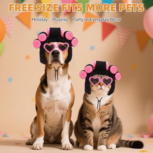 Dog Halloween Costume Funny Curler Wig Cosplay with Love Glasses Holiday - Image 5