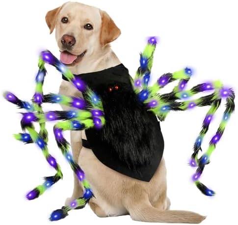 Halloween Spider Dog Costume with 64 Led for Medium Large Dog Pet Cosplay by GUDELAK