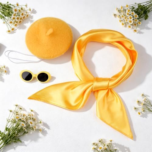 Dog Beret Scarf Glasses Pet French Beanie for Small Dogs(Yellow, Small) - Image 4