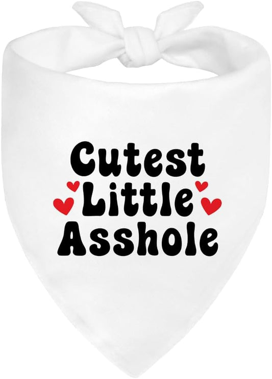 Cutest Little Asshole White Dog Bandana, Cute Soft Pet Scarf Decor, Funny Pet Bandanas Accessories for Outdoor Camping Playtime, Birthday Thanksgiving Gifts for Pet Lover Dog Mom Dad