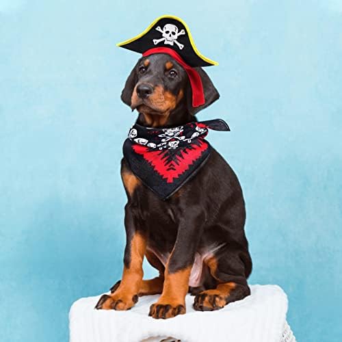 2 Pieces Skull Print Pet Pirate Hat with Pirate Skull Bandana Dog Cat Captain Cap Halloween Pirate Cosplay Costume Halloween Party Hat Dress Up Costume Accessories (A) One Size - Image 4