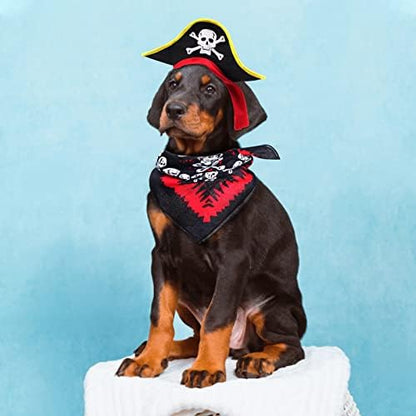 2 Pieces Skull Print Pet Pirate Hat with Pirate Skull Bandana Dog Cat Captain Cap Halloween Pirate Cosplay Costume Halloween Party Hat Dress Up Costume Accessories (A) One Size - Image 4