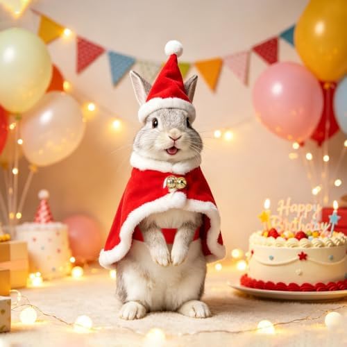 Cat Christmas Hat with Cloak, Small Dog Santa Costume, Pet Christmas Costume Suit for Cats Puppy Rabbits Doll, Santa Claus Set, Red S - Image 7