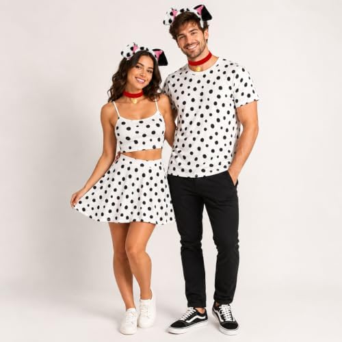 Halloween Dalmatian Costume Set Include Dog Ear Headbands Velvet Choker Tails for Adults Party Dress Up - Image 7