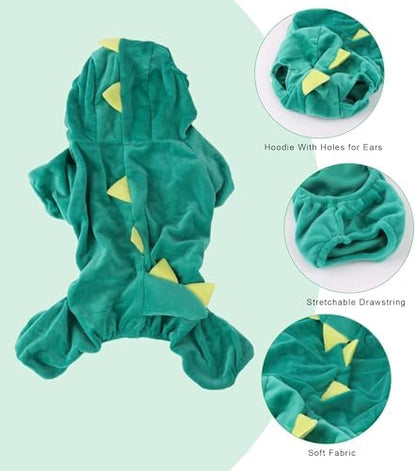 Delifur Dinosaur Dog Halloween Costume Pet Dino Hoodie for Small Dogs Cats (M, Green) - Image 4