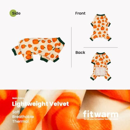 Fitwarm Pumpkin Dog Pajamas, Thanksgiving Outfit for Small Dogs Boy Girl, Fall Pet Clothes, Beige, Orange, Green, Small - Image 5