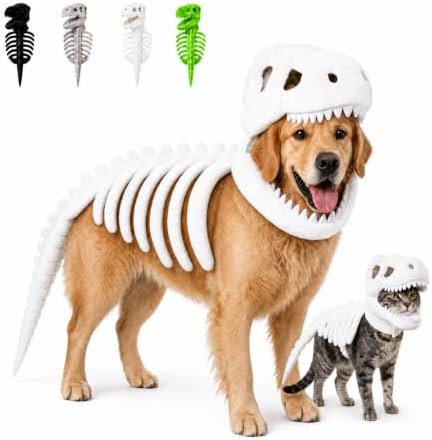 Pet Dinosaur Skeleton Costume for Cat Dog Halloween (White 35.4in) by Unknown
