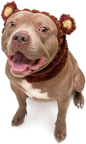 Zoo Snoods Fuzzy Bear Costume - Warm Knit Dog Snood Wrap for Pets, Neck Ear Cover Protection, Halloween Winter (Large) by ZooSnoods