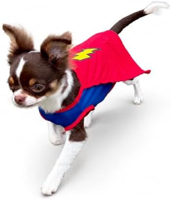Mighty Supa Man Pet Halloween Costume with Cape - Small to Medium-Large Breed Funny Clothes Outfit Apparel (Medium) by POPERIE