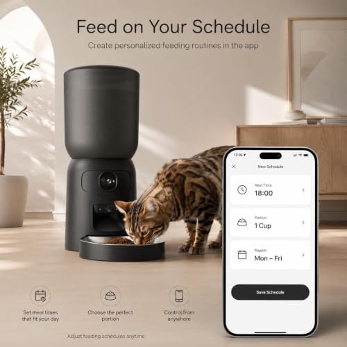 Automatic Cat Feeder with Camera, 2K WiFi App-Controlled Pet Feeder