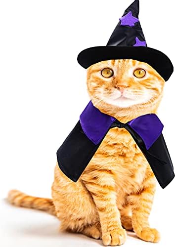 Dxhycc Halloween Pet Costume Cat Wizard Costume Funny Wizard Cat Clothes Cloak and Hat for Small Dogs Outfits - Image 5