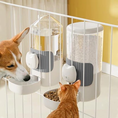 Yummy Sam Hanging Automatic Small Pet Food Water Dispenser, Grey White