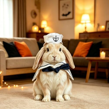 NAMSAN Pet Sailor Costume for Cats Small Dogs Rabbits, Halloween Cat Sailor Hat with Tie Collar, Small Dog Navy Hat Cape, Halloween Cat Sailor Outfit for Holiday Party Cosplay Statue Decoration - Image 5