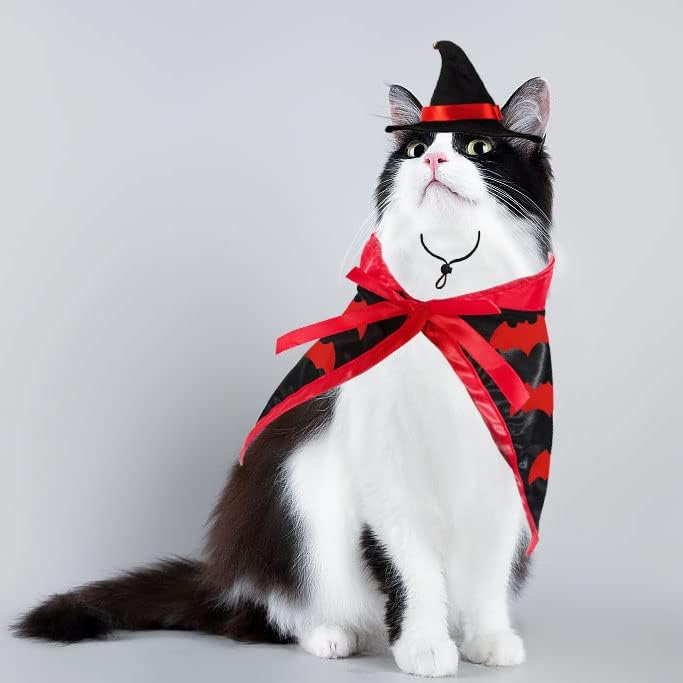 Estivaux Pet Halloween Costumes Dogs Cats Halloween Vampire Pets Costume Cape with Black Red Witch Hat Wizard Cats Cosplay Clothes Apparel for Small Dogs Cats Halloween Party Decorations - Image 6
