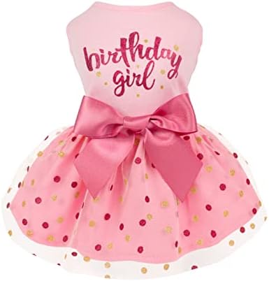 Fitwarm Birthday Girl Dog Tulle Dress, Dog Clothes for Small Dogs Girl, Chihuahua Apparel, Pink, X-Small by Fitwarm