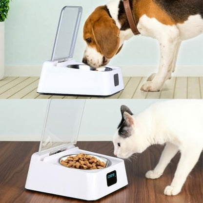 Automatic Pet Feeder, Infrared Sensor Lid Opening Smart Dog Cat Feeder with Removable Food Bowls, Digital Display, Prevent Food Pollution, Battery Powered
