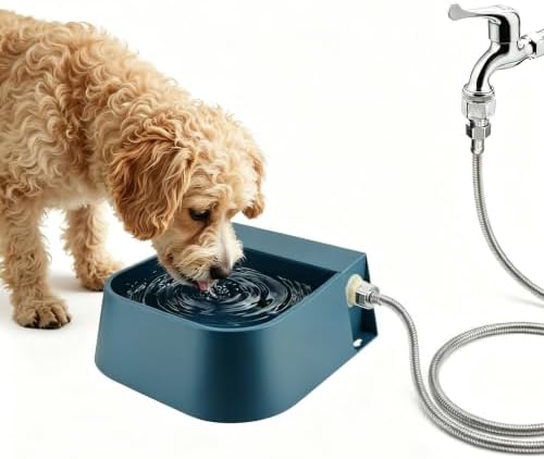Dog Automatic Water Dispenser, Self Filling Dog Water Bowl with 1/2” Female Anti-Bite Metal Pipe & 3/4" Adapter, Outdoor Animals Refill Pet Water Trough for Cats Chickens Goats, 2L