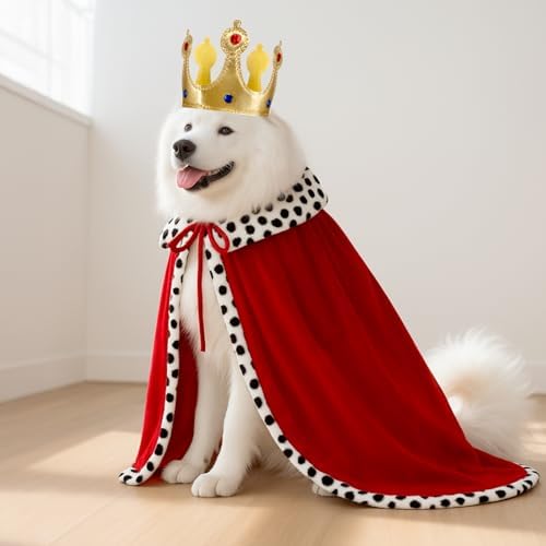 Talltalk 2 Pcs Dog King Costume Halloween Pet Crown and Velvet Cape, Small - Image 6