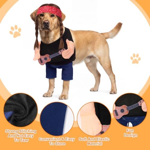 Huhumy Halloween Country Singer Dog Costume Pet Guitar Costume with Felt Funny Guitar Plush Arm Ponytail Wig for Small Medium Dogs Chihuahua Pug Christmas Party Halloween Cosplay Outfit(L) - Image 2